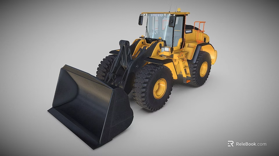 Yellow Heavy Duty Loader With Front Bucket Large Tires And Operator Cab 3d model 
