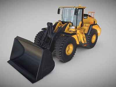Yellow Heavy Duty Loader With Front Bucket Large Tires And Operator Cab 3d model