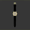 Stylish Fashion Watch Accessory with Black Leather Strap Gold Case and Pink Dial
