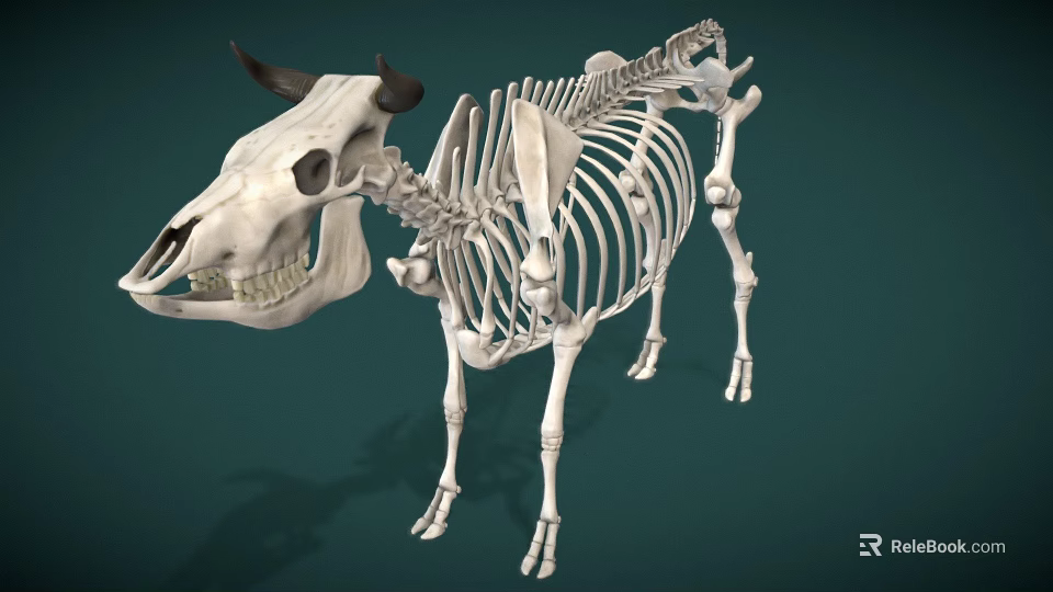 Realistic Cow Skeleton 3D Model with Detailed Anatomical Structure and Horns 3d model