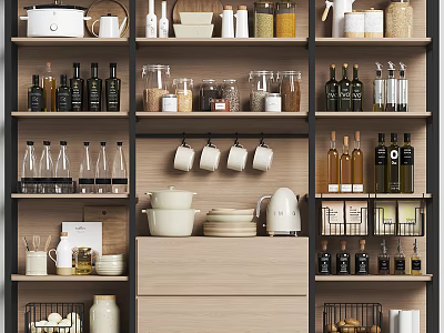 Kitchen Cabinets With Organized Kitchenware 3d model