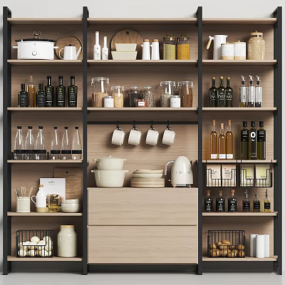 Kitchen Cabinets With Organized Kitchenware 3d model