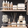 Stylish Bathroom Accessories With Shelves Towel Rack Towels Bottles And Mirror Decor