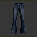 Blue Flared Denim Jeans with Classic Pockets and Adjustable Waistband Design