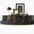 Luxury Black TV Stand With Gold Accents Table Lamp Photo Frame And Decor