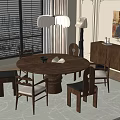 Dining Table Set With Round Wooden Table Matching Chairs Near Window Sideboard And Artwork