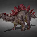 Realistic Dinosaur Model With Red Spines And Gray Body On Gray Background