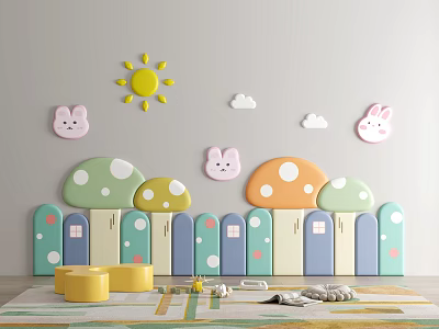 Mushroom Shaped Soft Wall Panels For Kids Room With Cartoon Decor 3d model
