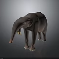 Gray Elephant With Long Trunk And Yellow Tusks Standing On Dark Background 3d model