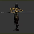Fantasy Armored Character 3D Model With Arms Outstretched And Blue Gold Accents