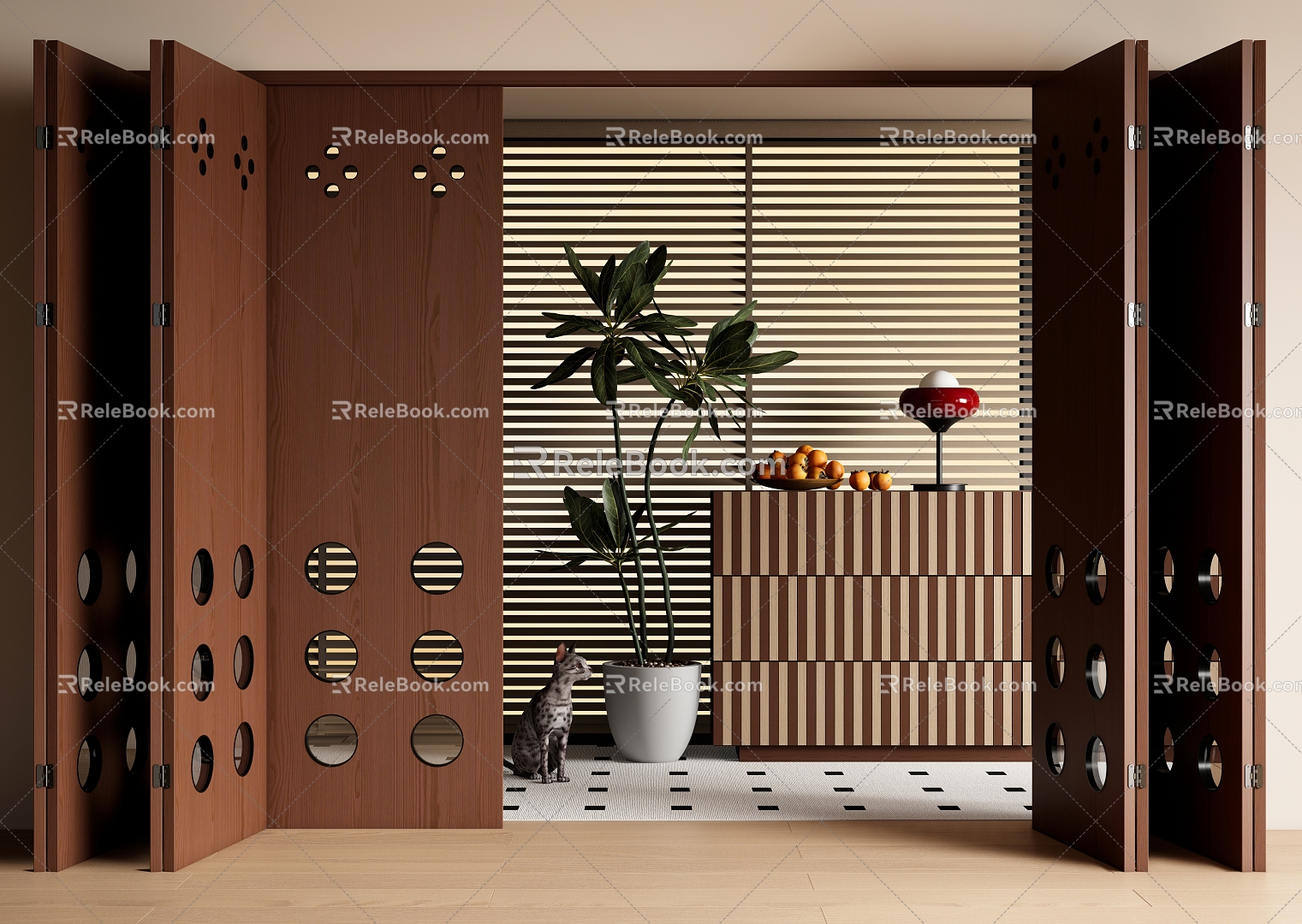 Medieval Folding Door Multi-moving Door Opening Door Side Cabinet Venetian Blinds 3d model