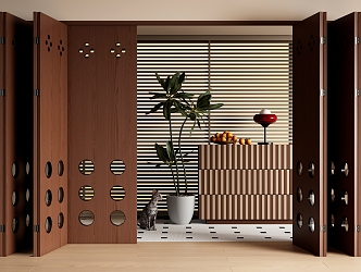 Medieval Folding Door Multi-moving Door Opening Door Side Cabinet Venetian Blinds 3d model