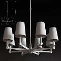 Six Light Modern Chandelier With White Fabric Shades And Metal Frame Design