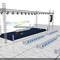 Modern Event Stage With Bright Lighting Large Screen And Arranged Audience Chairs