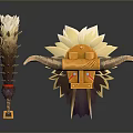 Serrated Blade Weapon With Wooden Texture Red Accents And Sharp Design Details