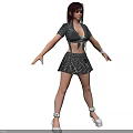 Woman with dark hair wearing sunglasses in black short sleeved top and plaid skirt
