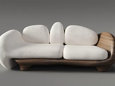 Modern Organic Shaped White Upholstered Sofa with Wooden Frame and Block Cushions 3d model