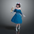 Game Movie Character In Blue Dress With White Hat Red Decoration Holding Ice Cream