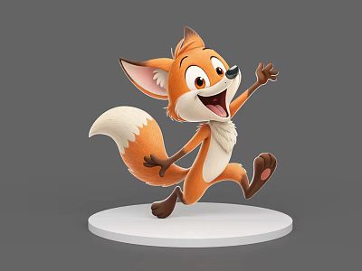Playful Cartoon Reptile Lizard With Smiling Face Waving Arm On White Base 3d model