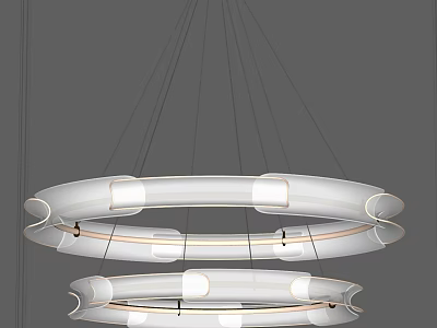 Modern White Double Ring Chandelier with Circular Design and Sleek Hanging Structure 3d model