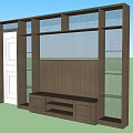 Modern Wooden TV Cabinet With Glass Doors And Open Shelves Storage Design