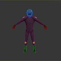 Game and Movie Character Wearing Black Bodysuit with Blue Yellow Helmet and Yellow Knee Pads