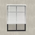 White Venetian Blinds on Window with Black Frame and Light Colored Wall Background