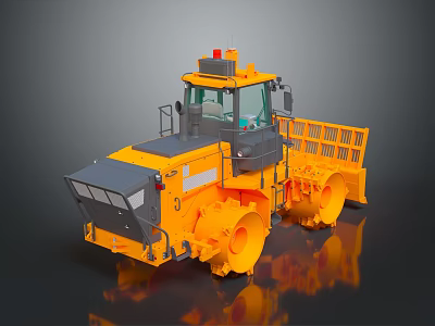 Yellow Road Roller Construction Machinery With Cab And Heavy Duty Wheels 3d model