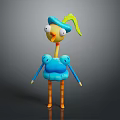 Cartoon Bird Game Character With Blue Body Yellow Legs Blue Hat Green Feather And Big Eyes
