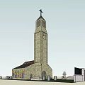 Ancient Historic Building With Tower Cross Stained Glass Windows And Tombstones