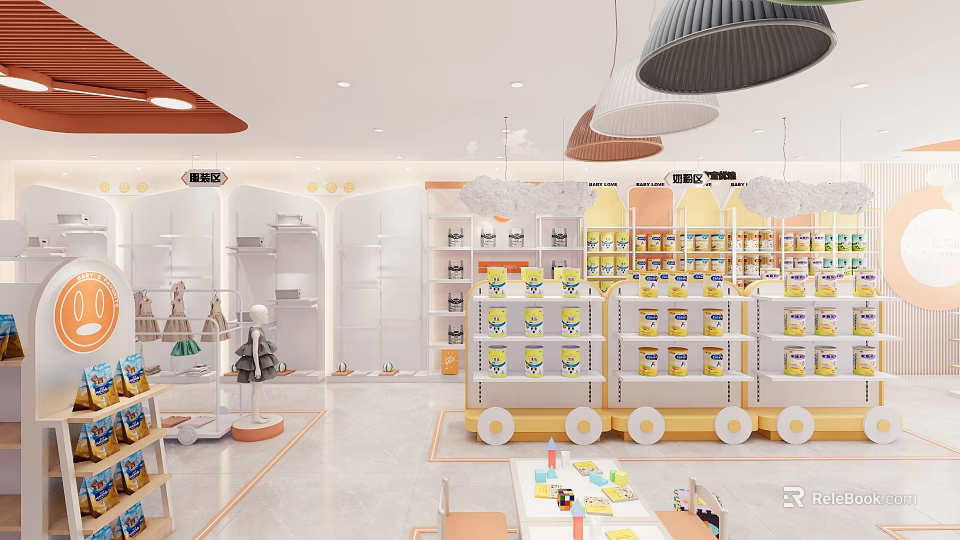 Modern Specialty Store Interior Featuring Shelves Displaying Products Decorative Lights And Bright Space 3d model 