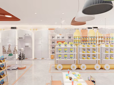 Modern Specialty Store Interior Featuring Shelves Displaying Products Decorative Lights And Bright Space 3d model