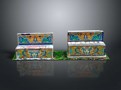 Traditional Decorative Architectural Components With Colorful Tile Patterns And Green Base 3d model