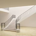Modern Double Level Staircase Interior Design With Iron Railings And White Steps 3d model