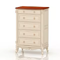 Elegant White Chest of Drawers with Red Wooden Top Golden Handles and Carved Legs