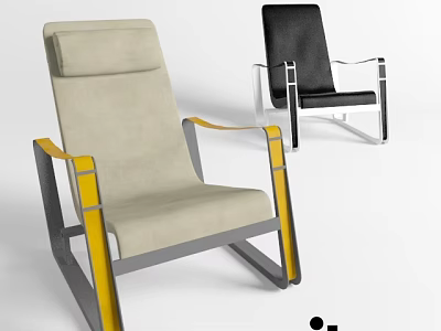 Modern Leisure Chairs With Beige And Black Upholstery Metal Frame And Yellow Accent Armrests 3d model