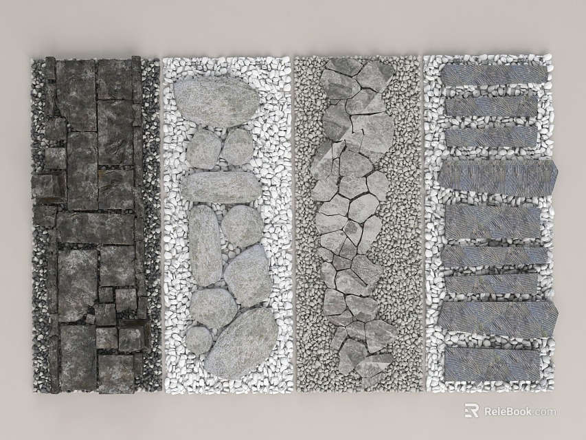 Various Styles of Natural Stone Stepping Stones for Garden Landscape Design 3d model 
