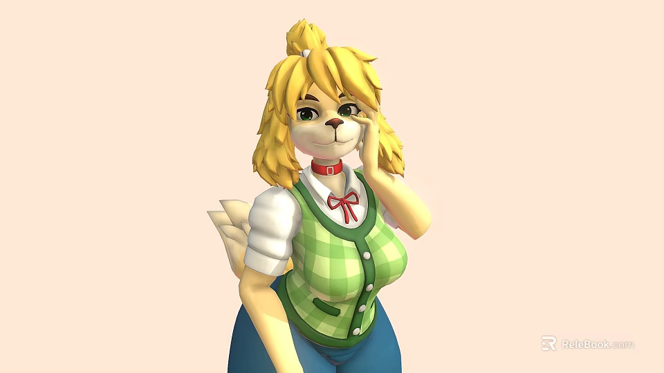 Animated Game Character With Blonde Curly Hair Green Plaid Vest Red Bow Tie And Wings 3d model 