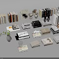 Stylish Modern Books and Magazines Display With Stacked Arrangement And Decorative Vase Plant Ornaments