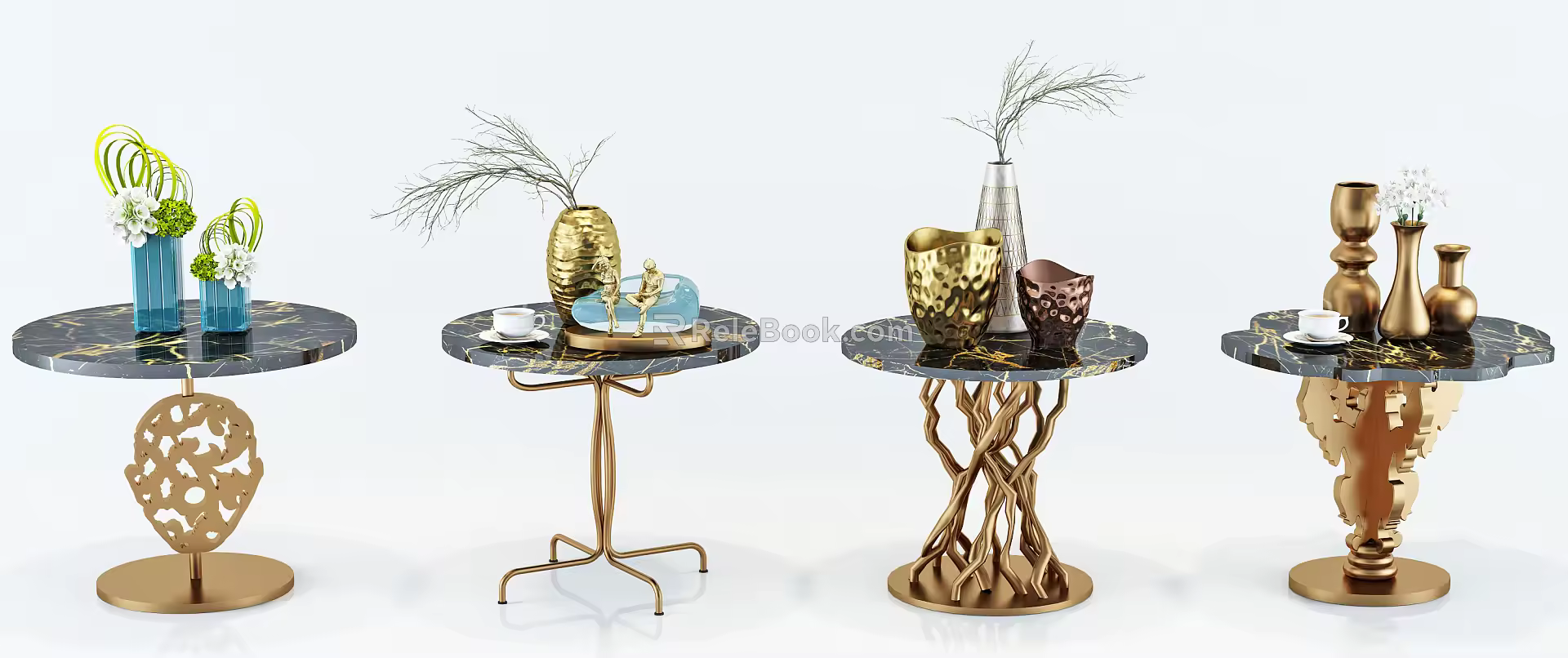 Modern Round Table Fashion Simple Coffee Table Side Table Vase Decorations Combination 3d model