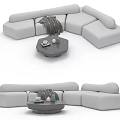 Modern Gray Soft Fabric L shaped Sofa Coffee Table Set With White Table Decorative Items