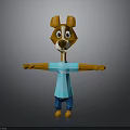 Geometric 3D Cartoon Dog Model Wearing Blue T Shirt And Brown Ears On Gray Background