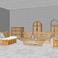 Wicker Sofa Coffee Table Set In Modern Living Room Interior With Textured Rug And Chair