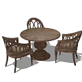 Traditional Wooden Round Dining Table With Ornate Carved Chairs Set