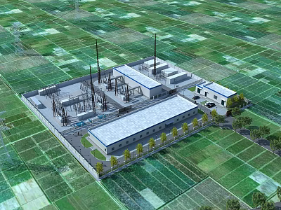 Industrial Plant Facility With Surrounding Green Fields Multiple Buildings And Industrial Equipment 3d model