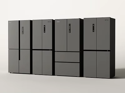 Multiple Black Refrigerators And Freezers With Modern Sleek Design Arranged Together 3d model