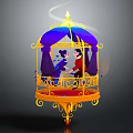 Golden Birdcage Featuring Prince And Princess With Purple Drapery And Ornate Decorations