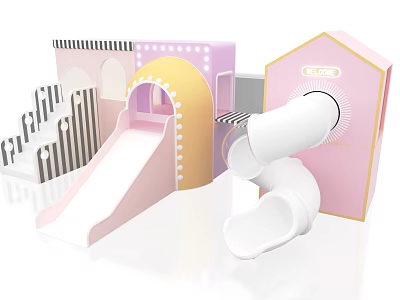 Fun Colorful Children's Play Area With Slide Tunnel And Playhouse Structures 3d model