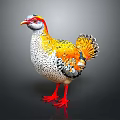 Colorful Bird With Red Yellow Head White Spotted Body Red Legs And Vibrant Tail Feathers