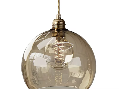 Amber Glass Globe Pendant Light With Brass Fitting And Spiral Filament 3d model